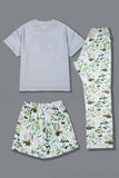 Pijamas familiares de manga corta con estampado floral verde blanco a juego