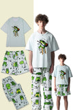 Pijamas familiares de manga corta con estampado de animales lindos de color verde claro