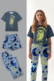 Pijamas familiares luminosos a juego estampados en gris azul
