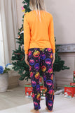 Pijamas de Halloween de manga larga de manga larga estampados en naranja