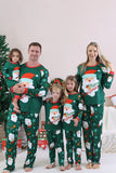 Pijamas de Navidad Familiares de Manga Larga con Estampado de Santa Verde Oscuro