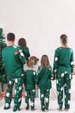 Pijamas de Navidad Familiares de Manga Larga con Estampado de Santa Verde Oscuro