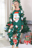Pijamas de Navidad Familiares de Manga Larga con Estampado de Santa Verde Oscuro