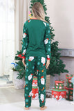 Pijamas de Navidad Familiares de Manga Larga con Estampado de Santa Verde Oscuro