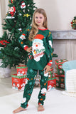 Pijamas de Navidad Familiares de Manga Larga con Estampado de Santa Verde Oscuro