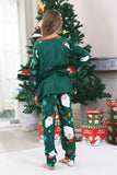 Pijamas de Navidad Familiares de Manga Larga con Estampado de Santa Verde Oscuro
