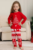 Pijamas de Navidad a juego de manga larga con árbol estampado rojo