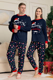 Conjunto de pijamas a juego con estampado de feliz Navidad en azul marino