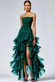 Vestido formal con volantes escalonados de tul sin tirantes negro