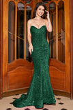 Sirena brillante novia rosa caliente lentejuelas vestido largo de fiesta