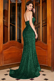 Sirena brillante novia rosa caliente lentejuelas vestido largo de fiesta