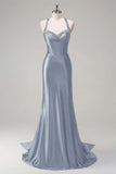 Vestido de fiesta de lentejuelas con corsé halter de sirena verde oscuro brillante