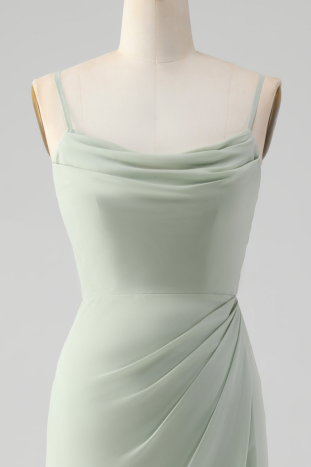 Matcha Vestido de Dama De Honor Largo Linea A En Gasa con Tirantes Finos