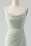 Matcha Vestido de Dama De Honor Largo Linea A En Gasa con Tirantes Finos