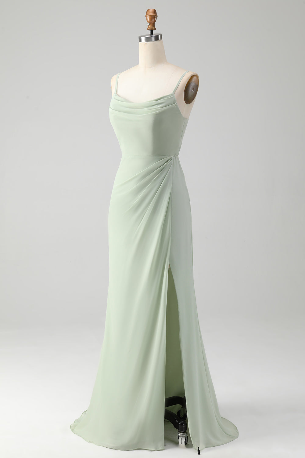 Matcha Vestido de Dama De Honor Largo Linea A En Gasa con Tirantes Finos