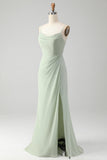 Matcha Vestido de Dama De Honor Largo Linea A En Gasa con Tirantes Finos