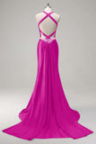 Vestido de fiesta de lentejuelas con corsé halter de sirena verde oscuro brillante