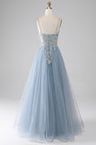 Gris Azul Sirena Tirantes Espagueti Lentejuelas Vestido Largo De Graduación