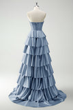Vestido largo de baile con corsé de cuentas y cuentas de princesa en color burdeos con abertura