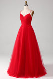 Tirantes finos Vestido de fiesta largo rojo de tirantes finos con cruz en la espalda