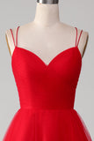 Tirantes finos Vestido de fiesta largo rojo de tirantes finos con cruz en la espalda