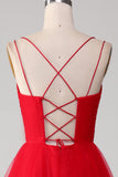Tirantes finos Vestido de fiesta largo rojo de tirantes finos con cruz en la espalda