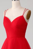 Tirantes finos Vestido de fiesta largo rojo de tirantes finos con cruz en la espalda