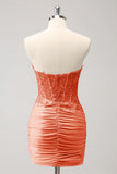 Vestido de fiesta corto ajustado con corsé de novia fucsia con cuentas