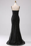 Vestido de fiesta largo de hombros fríos de sirena negro con abertura