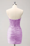 Vestido de fiesta corto ajustado con corsé de novia fucsia con cuentas