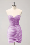Vestido de fiesta corto ajustado con corsé de novia fucsia con cuentas