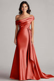 Vestido formal largo plisado de un hombro color champán