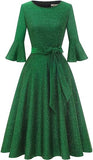 Elegante de la Mujer de manga acampanada vestidos de fiesta de cóctel para la boda de invitados Fit and Flare Modesto Iglesia Midi Vestido de noche