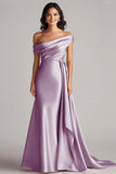 Vestido formal largo plisado de un hombro color champán
