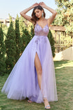 Vestido de fiesta largo de tul con cuentas morado
