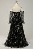 Green Off The Shoulder Mangas largas A-Line Prom Dress
