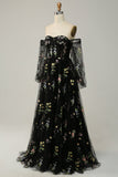Green Off The Shoulder Mangas largas A-Line Prom Dress