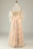 Green Off The Shoulder Mangas largas A-Line Prom Dress