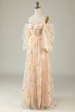 Green Off The Shoulder Mangas largas A-Line Prom Dress