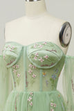 Green Off The Shoulder Mangas largas A-Line Prom Dress