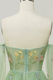 Green Off The Shoulder Mangas largas A-Line Prom Dress