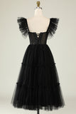 A-Line Tulle Sweetheart Vestido de cóctel negro