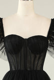 A-Line Tulle Sweetheart Vestido de cóctel negro