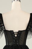 A-Line Tulle Sweetheart Vestido de cóctel negro