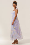 Princess A Line Sweetheart Light Purple Long Prom Dress con bordado