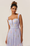 Princess A Line Sweetheart Light Purple Long Prom Dress con bordado