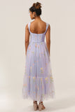 Princess A Line Sweetheart Light Purple Long Prom Dress con bordado