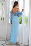 Funda off the Shoulder Sky Blue Vestido de fiesta manga larga