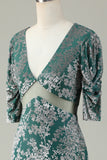 Vestido de dama de honor de terciopelo sirena con mangas