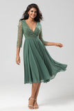 Keeper of My Heart A Line V-Neck Eucalyptus Bridesmaid Dress con mangas largas